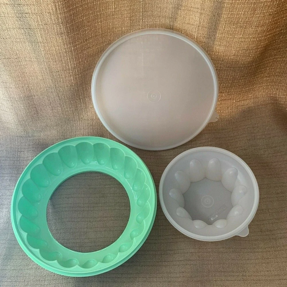 Vintage Tupperware Jello Mold #1201-1202-1203 Mint Green With Insert + Lid 9.5